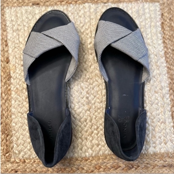 Vince Idara Open Toe Twisted D’Orsay Navy White Sandal Flats Size 9 - Picture 4 of 13